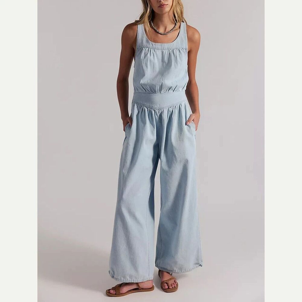 Free People We The Free Vintage Heirloom One-Piece Jumpsuit Smocked L 287986